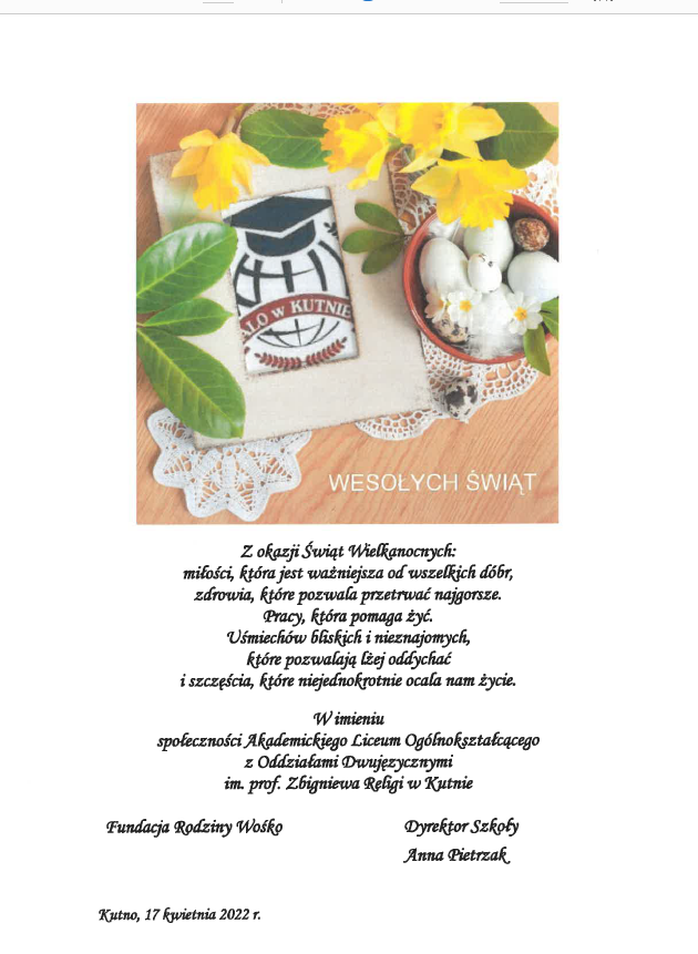 Drodzy uczniowie, rodzice, nauczyciele, pracownicy i przyjaciele szkoły...